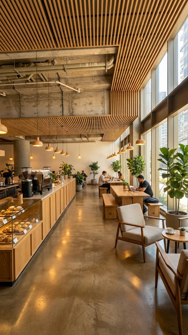 After: Empty floor → coffee shop